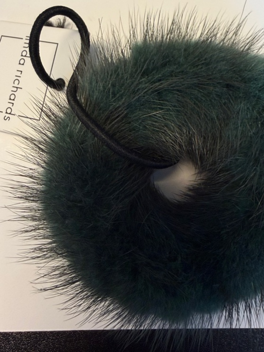 Linda Richards Dark Green Mink Fur Hair Tie